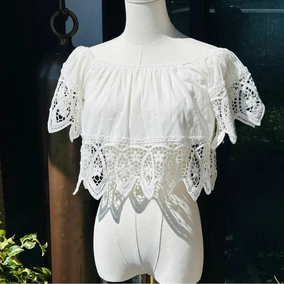 Anthropologie RAGA LA Bohemian Stevie Nicks Style White Flowy Cropped Blouse - Picture 3 of 13